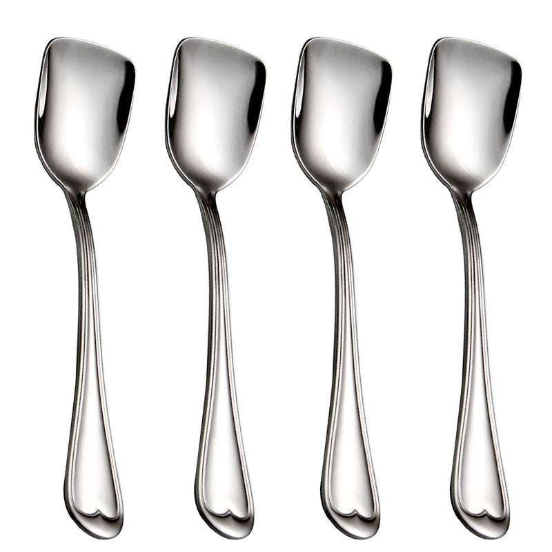 faderic Dessert Spoons,18/10 Stainless Steel Spoon Set of 4, Square Head Ice Cream Spoons for Tea, Dessert, Sugar - Image 1